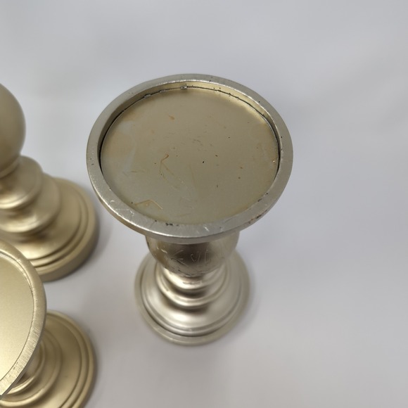 Valerie Parr Hill Set of 3 Wood Pedestal Candle Holders Gold Tone Decorative - Picture 3 of 6